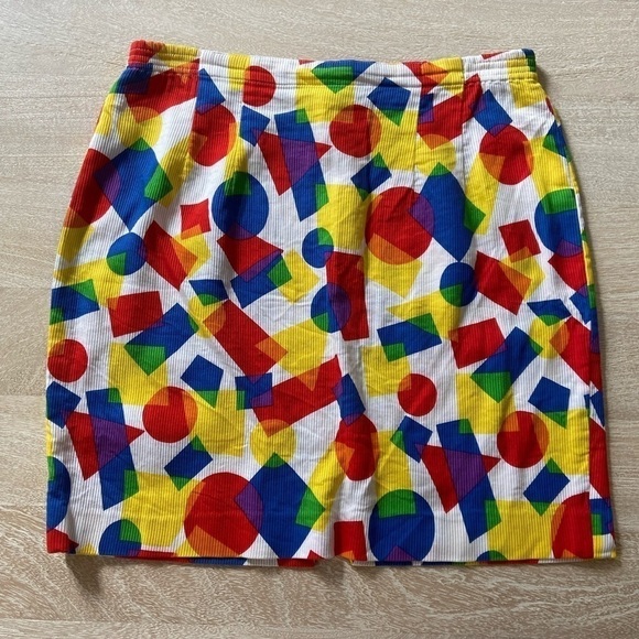 Vintage Dresses & Skirts - Anne Crimmins Vintage 100% Cotton Textured Skirt Colorful Rainbow Shapes 14